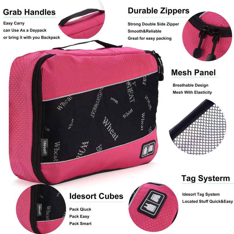 Idesort 8 Set Packing Cubes, Travel Luggage Bags Organizers Mixed Color Set (Rose Blue) - Image 3